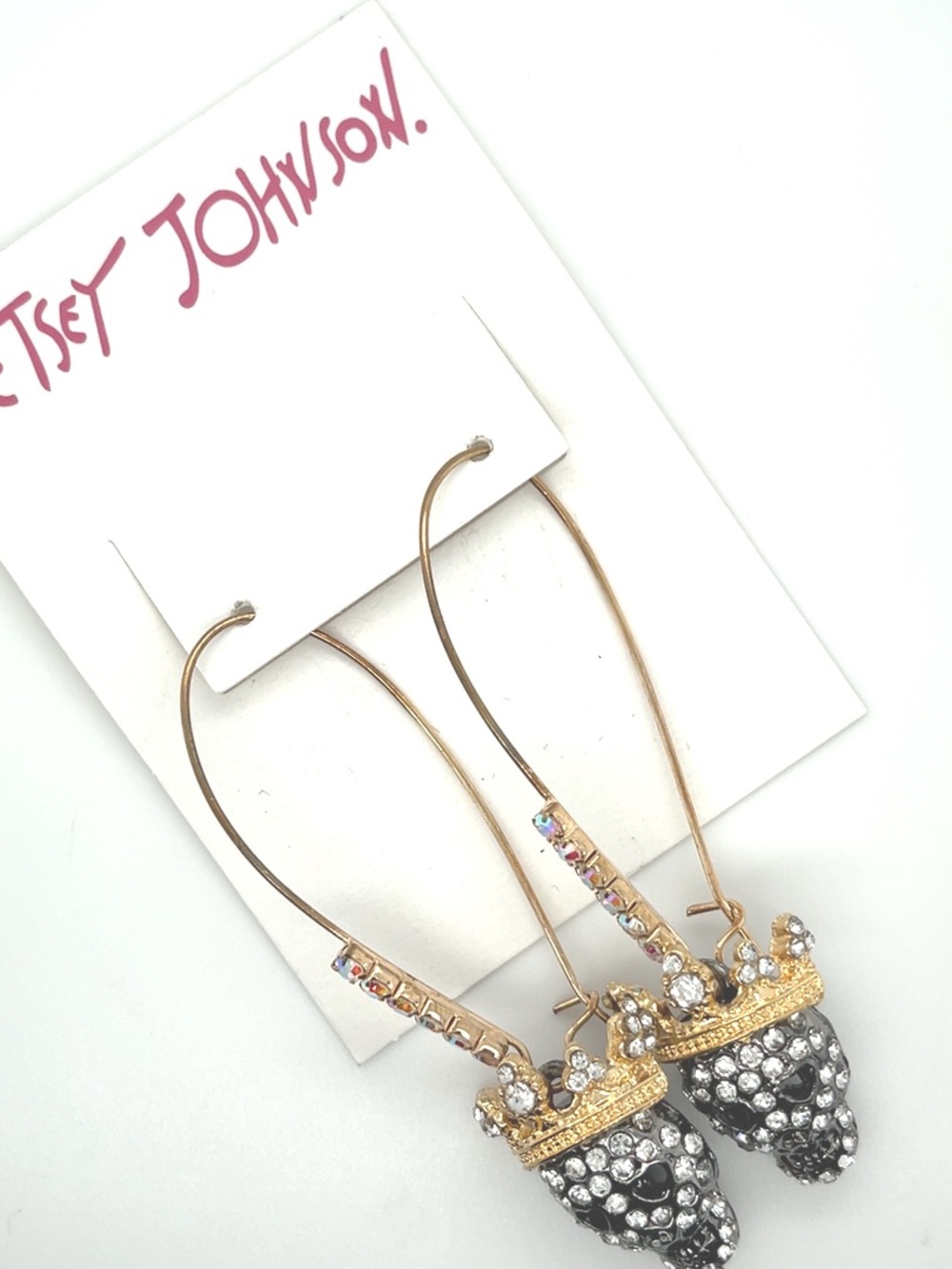 Betsey Johnson pave' skull drop earrings - Picture 4 of 7